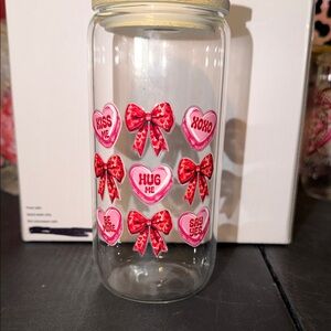 Bows & Hearts Glass Valentines Day Cup
